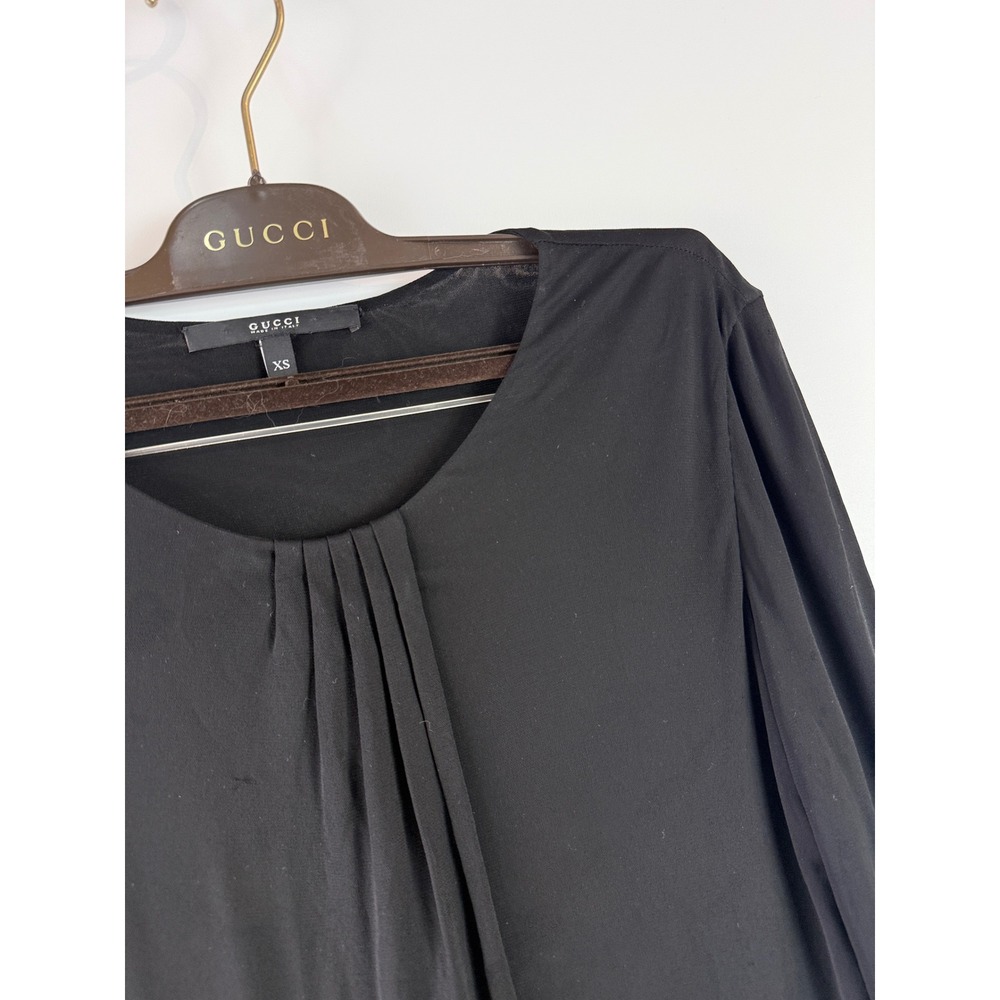 Gucci Pleated Front Top Women XS Black Long Sleeve Viscose 184193 X6073 - Picture 4 of 16